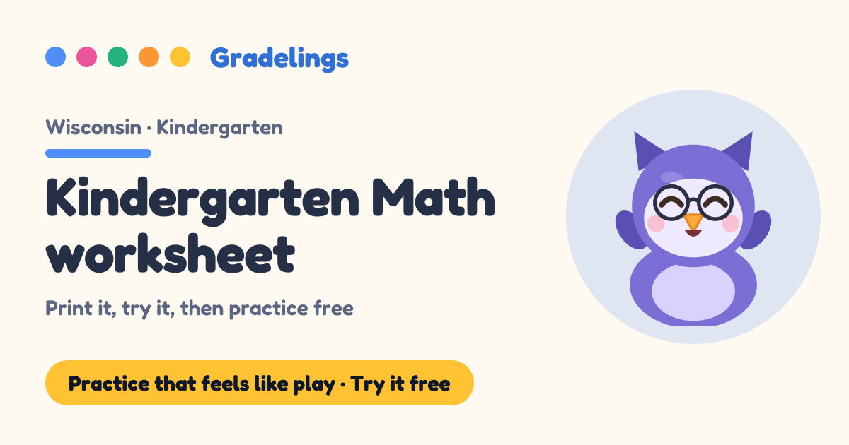 Free printable Kindergarten Math practice sheet (Wisconsin)